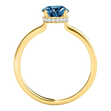 Diamond Halo Engagement Rings For Women 1.05 Carat Natural Blue & White Diamond Wedding Anniversary Solitaire Ring For Women In 18K White Rose Yellow Gold