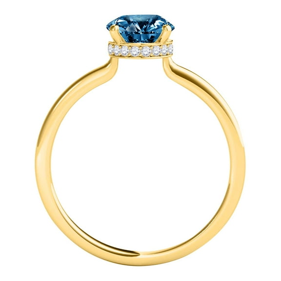 Diamond Halo Engagement Rings For Women 1.05 Carat Natural Blue & White Diamond Wedding Anniversary Solitaire Ring For Women In 18K White Rose Yellow Gold