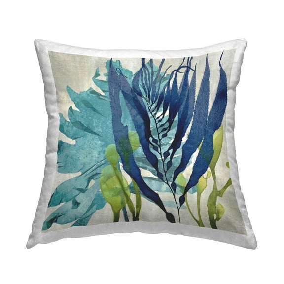 Stupell Industries Blue Seaweed Plant Flowing Leaves Printed Throw Pillow Design by Melonie Miller