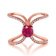 thumbnail image 2 of Gem Stone King 1.58 Cttw Round Red Ruby 18K Rose Gold Plated Silver Curvy Cross Ring for Women | Size 5, 2 of 4