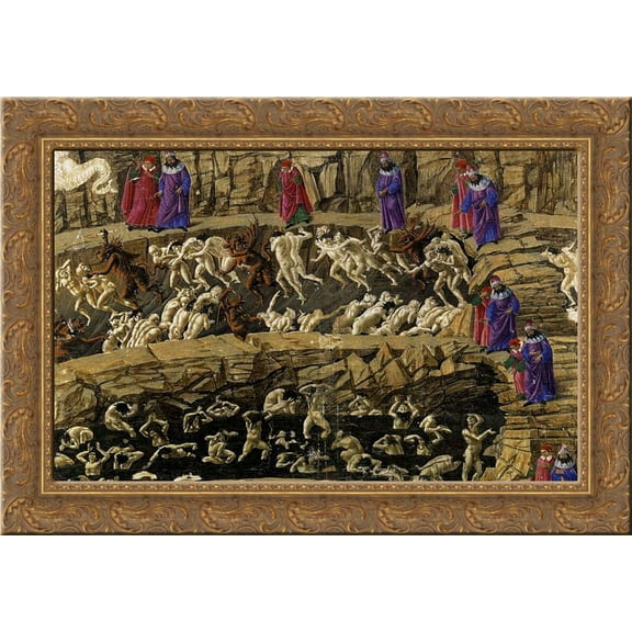 Inferno, Canto XVIII 24x19 Gold Ornate Wood Framed Canvas Art by Botticelli, Sandro