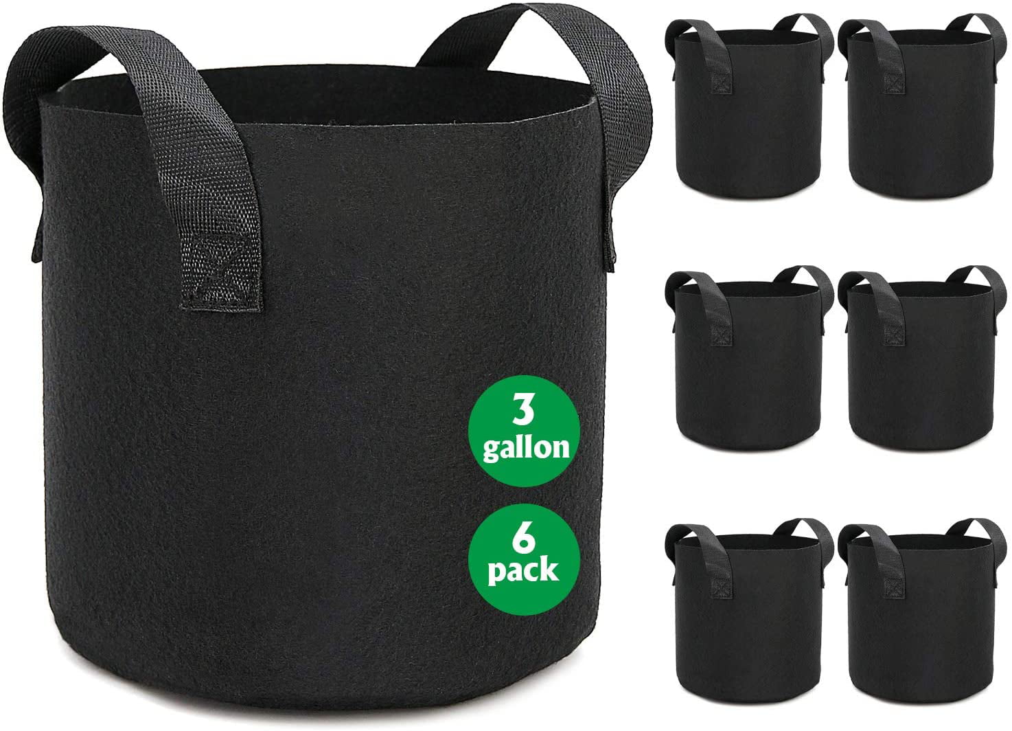 6 Pack Grow Bags Garden Heavy Duty Non-Woven Aeration Plant Fabric Pot Container 