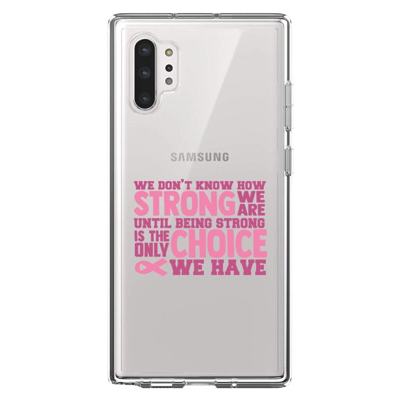 DistinctInk Clear Shockproof Hybrid Case for Galaxy Note 10 PLUS (6.8" Screen) - TPU Bumper Acrylic Back Tempered Glass Screen Protector - Pink Ribbon Cancer - How STRONG We Are