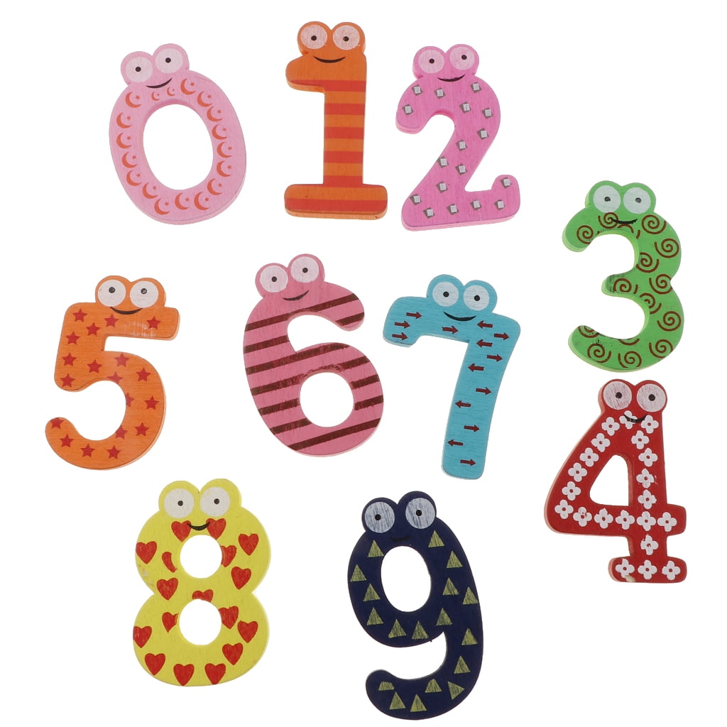 Math 0-9 Wooden Magnetic Number Blocks Cartoon Fridge Magnet Learning Toys