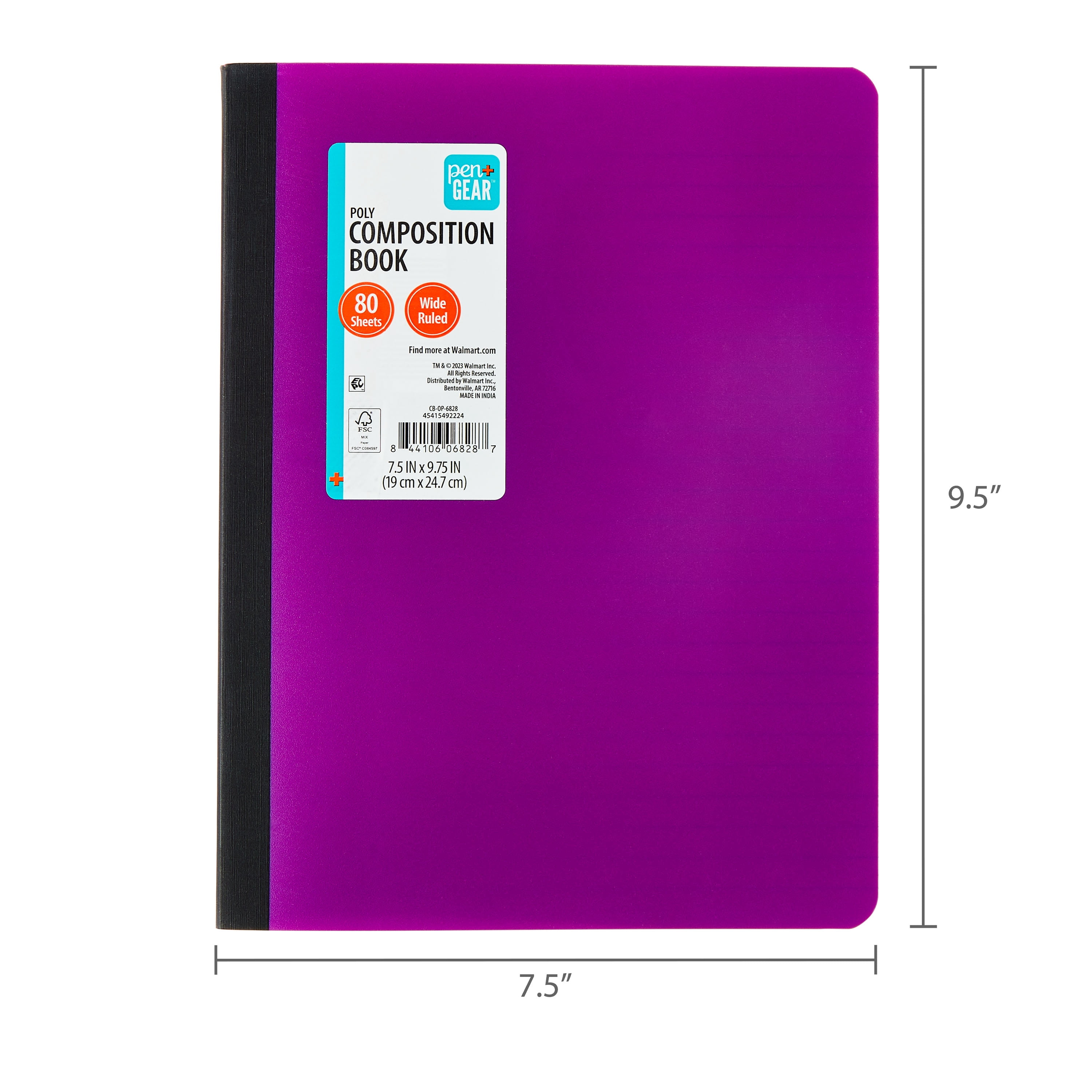 (12 pack) Pen+Gear Wide Ruled Poly Composition Book, 7.5" x 9.75", Purple, 80 Sheets