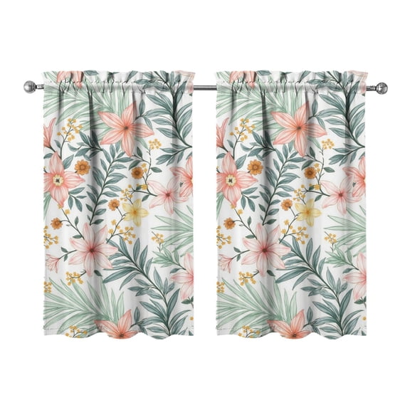Vintage Watercolor Flowers Tier Kitchen Curtains for Bathroom Living Rod Pocket Window Drapes 28"x39" 2 Panels Window Treatment Tiers