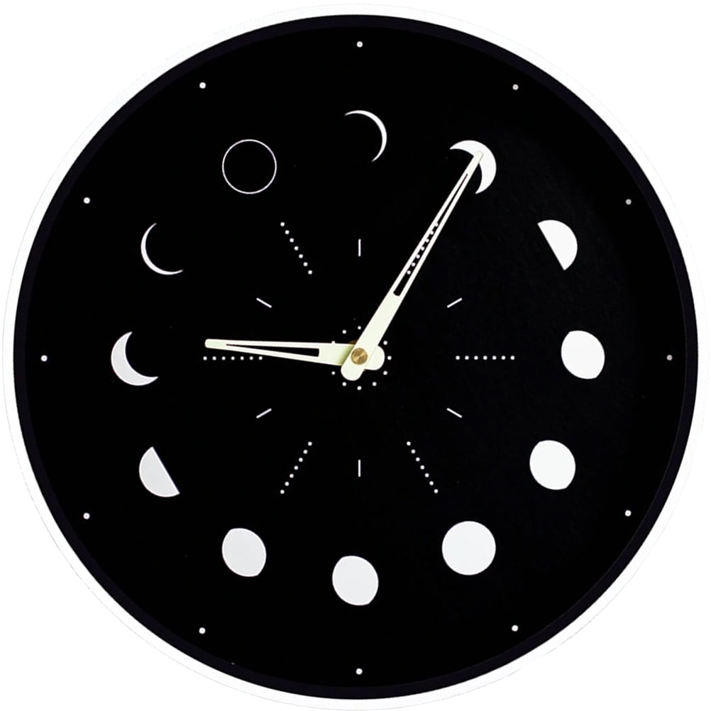 TABLZONE Moon Phase Wall Clock round Wooden Luminous Silent Hanging Decor