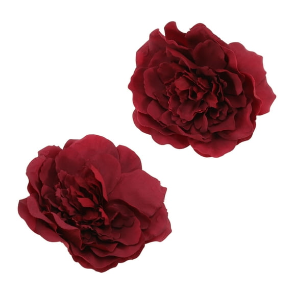 Unique Bargains 2 Pcs Hair Clip Grace Artificial Flower Peony Duckbill Clip Wine Red
