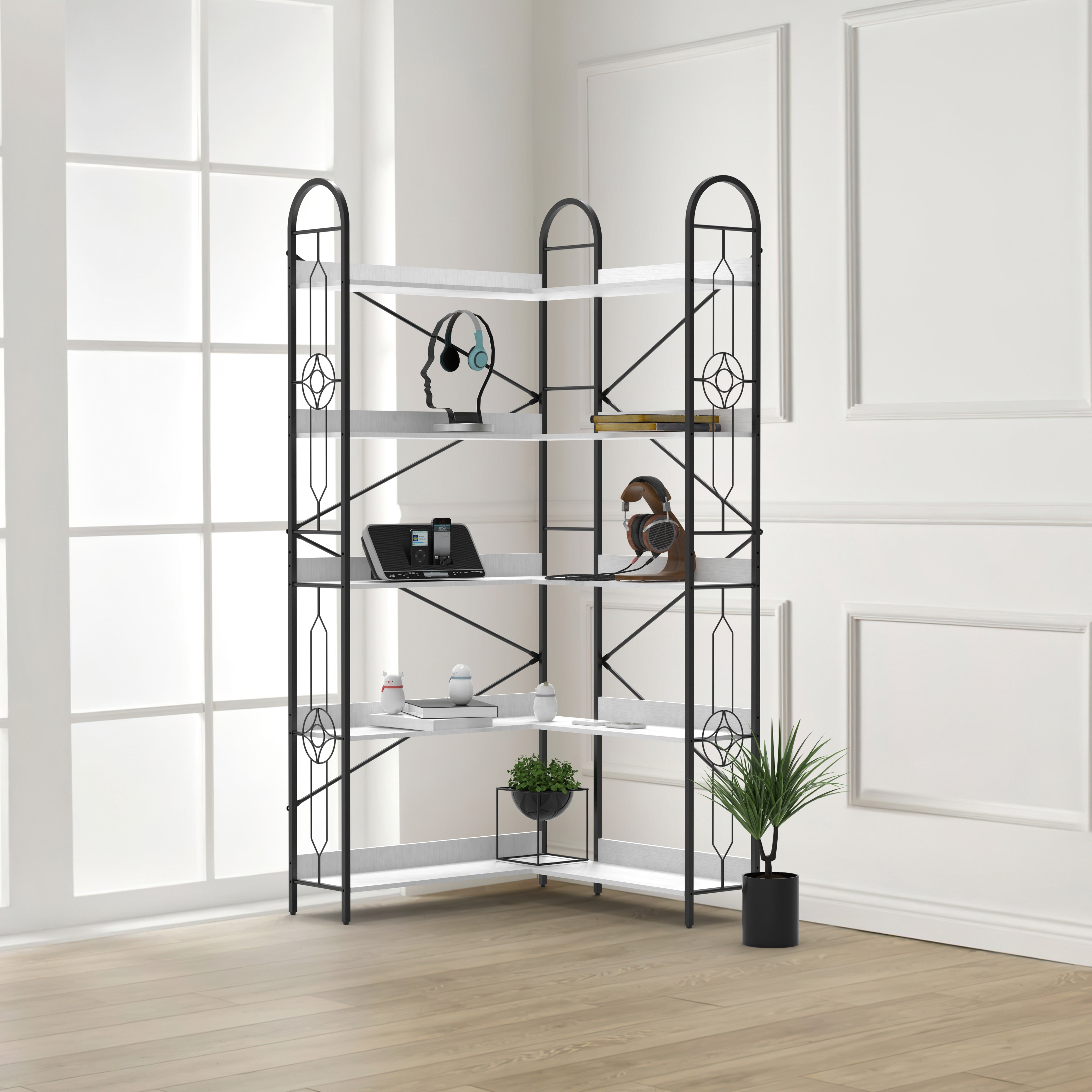 White Modern Corner Bookcase for Bedroom, Living Room, Home Office by TrumanPick