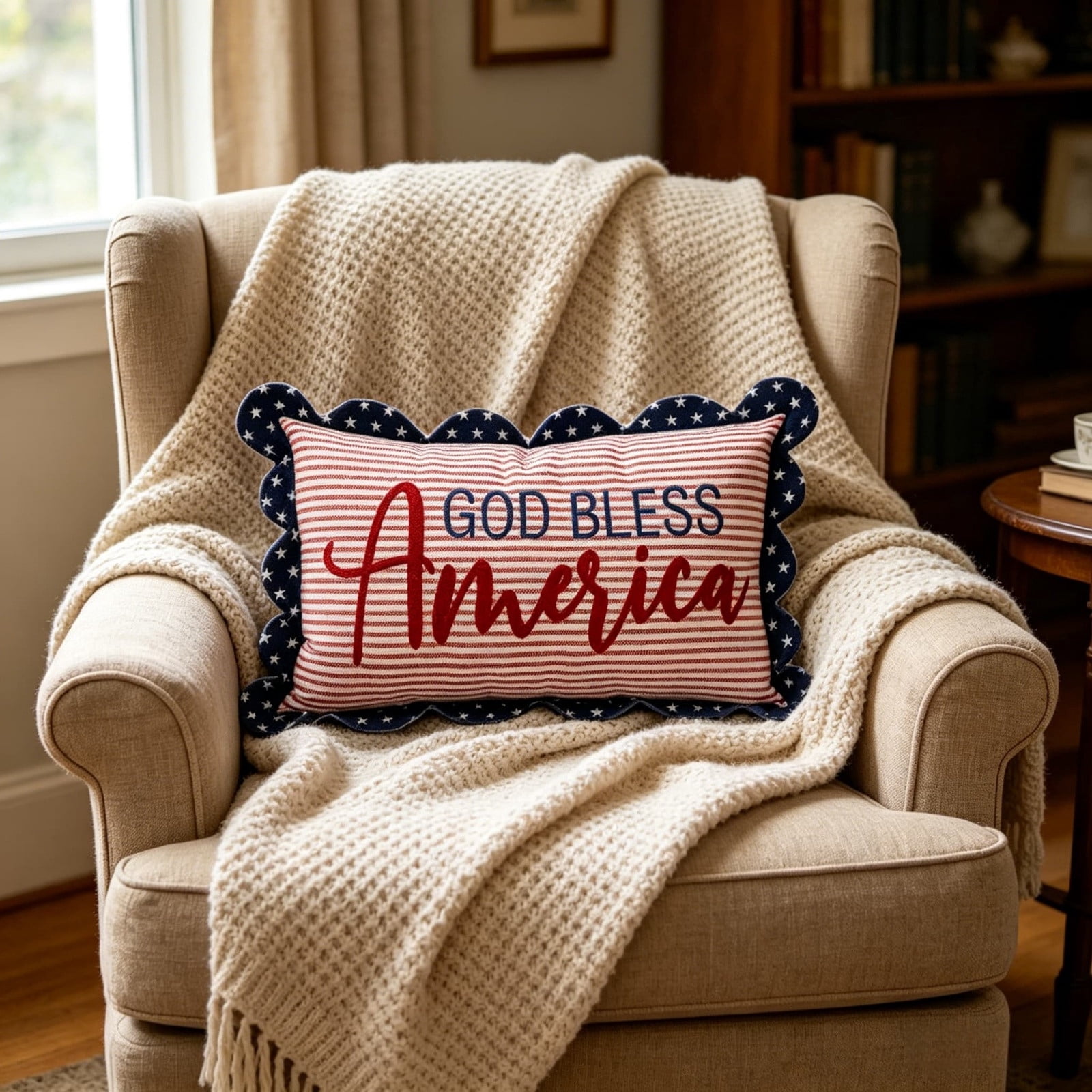 God Bless America Patriotic Decorative Pillow, 20" x 12" Independence Day Embroidered Throw Pillow for Home Sofa Bed Couch Bedroom, Decorative Cushion for 250th Anniversary 4th of July Decoration