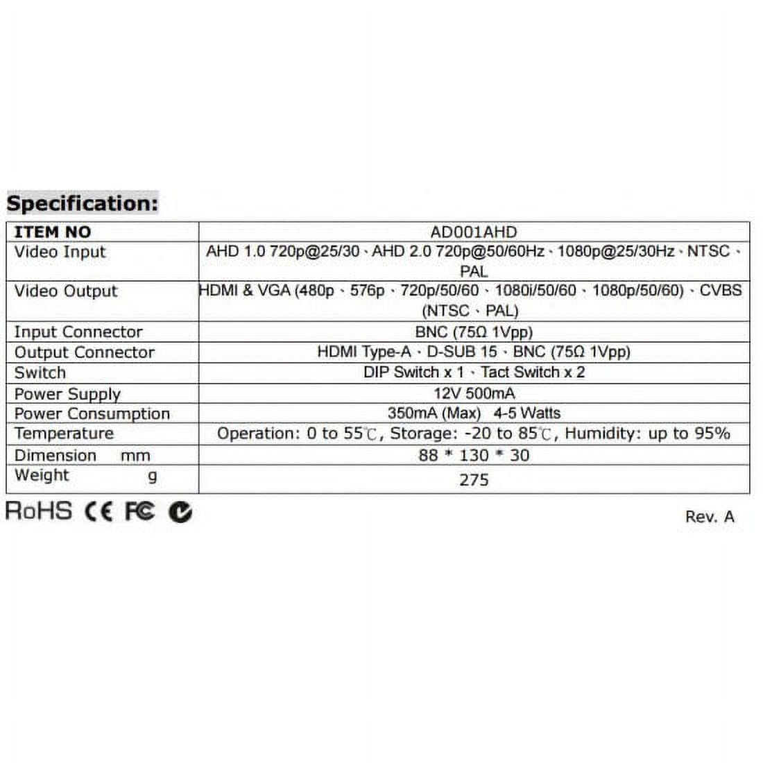 CCTV AHD Video Converter to HDMI, VGA, BNC Three in One
