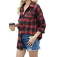thumbnail image 3 of UVN Button Down Shirts for Women Plaid Tops Casual Long Sleeve Shirts With Pockets, 3 of 7