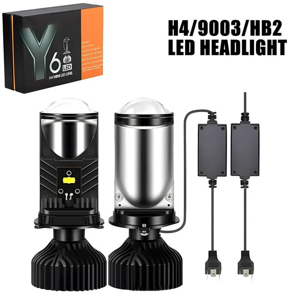 Mini H4 Bulbs Bi LED Projector Lens LED Headlight 30000LM Bright 6000K Universal White