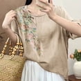 thumbnail image 2 of Primavera Tops para las Mujeres Algodón, Algodón Y Lino Impreso, Manga Corta Cuello Redondo Top / Camisa, 2 of 4