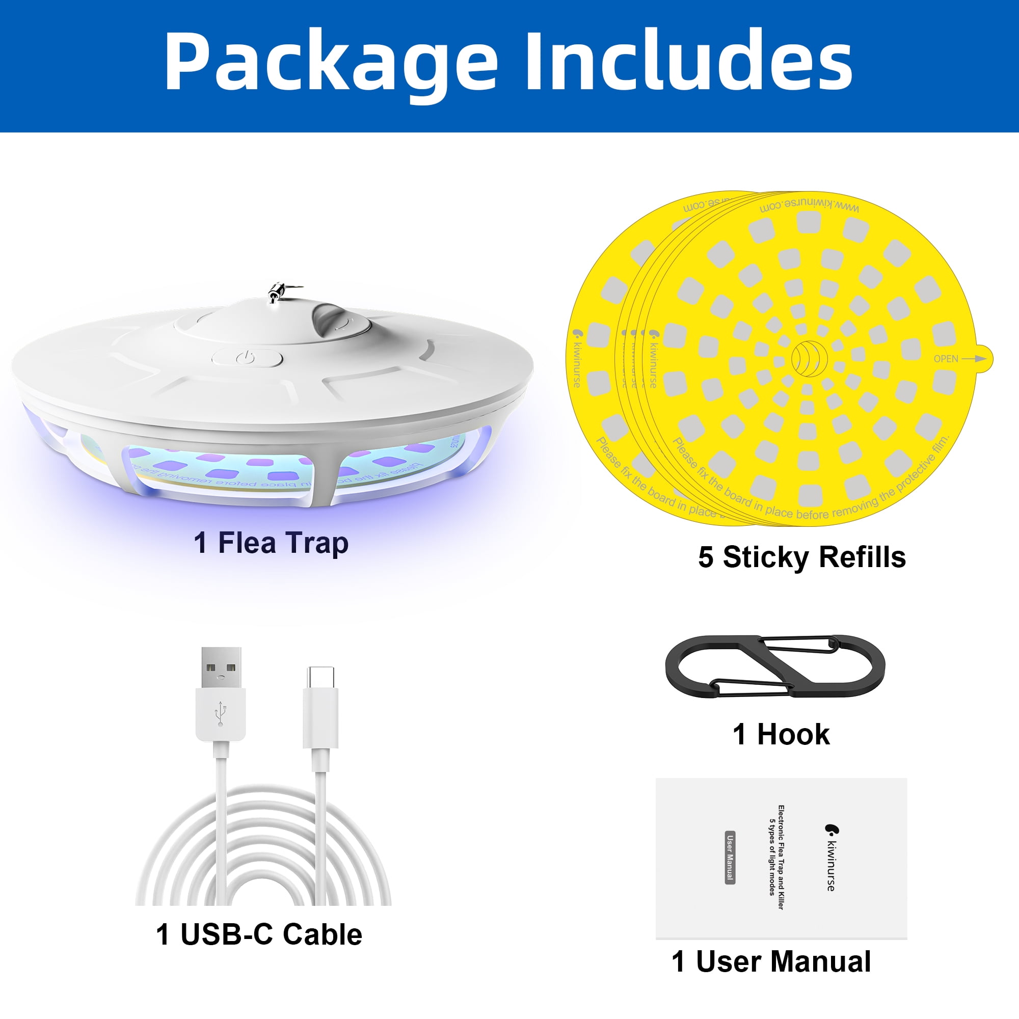 Kiwinurse Flea Trap for Inside Your Home - Indoor Flying Traps Bed Bug Killer with 5 Flea Trap Refills
