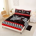 thumbnail image 2 of Castle Fairy Bold Racing Checkered Flag Queen Sheet Sets 4 Pieces for Teens, Neon Hexagon Race Art Bed Set for Bedroom, Red Black, 2 of 6