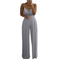 thumbnail image 2 of Aayomet Women Rompers Pearl Top Soild Sling Leg Pants Wide Jumpsuit Women's Jumpsuit,Gray M, 2 of 4
