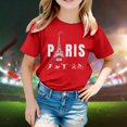 thumbnail image 2 of LUOGENLI T-Shirt pour Filles Enfants 2025 Thème France Mode Imprimé Manches Courtes Col Rond T-Shirt Hauts Chemises pour Filles Denim Grande Taille Rouge 4-5 Ans, 2 of 4