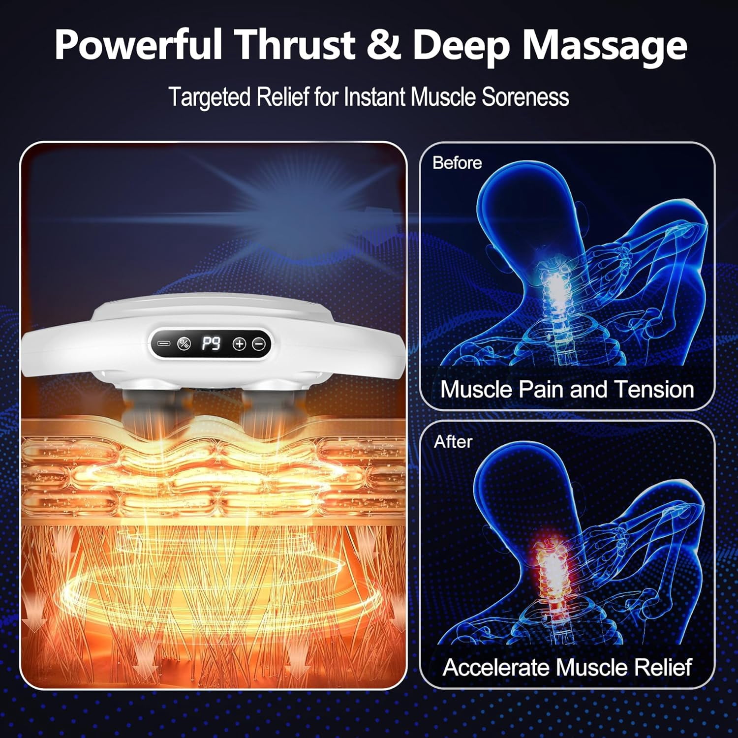 6 Head Massage Gun Deep Tissue with 9 Levels & 9 Modes, Professional Electric Massager Tool for Legs, Arms, Waist, Back - Full Body Muscle , Ideal Gifts for Women, Men, Mom, and Dad