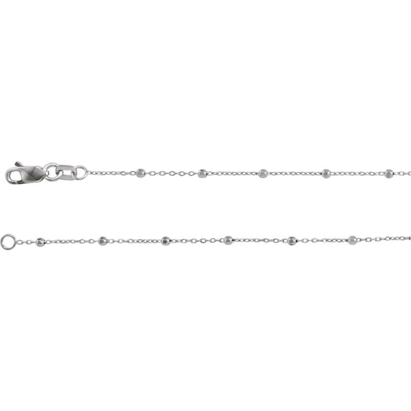 14k White Gold 1.7mm Cable 16 Inch Chain With Faceted Bead Charms Chain Necklace for Women and Men