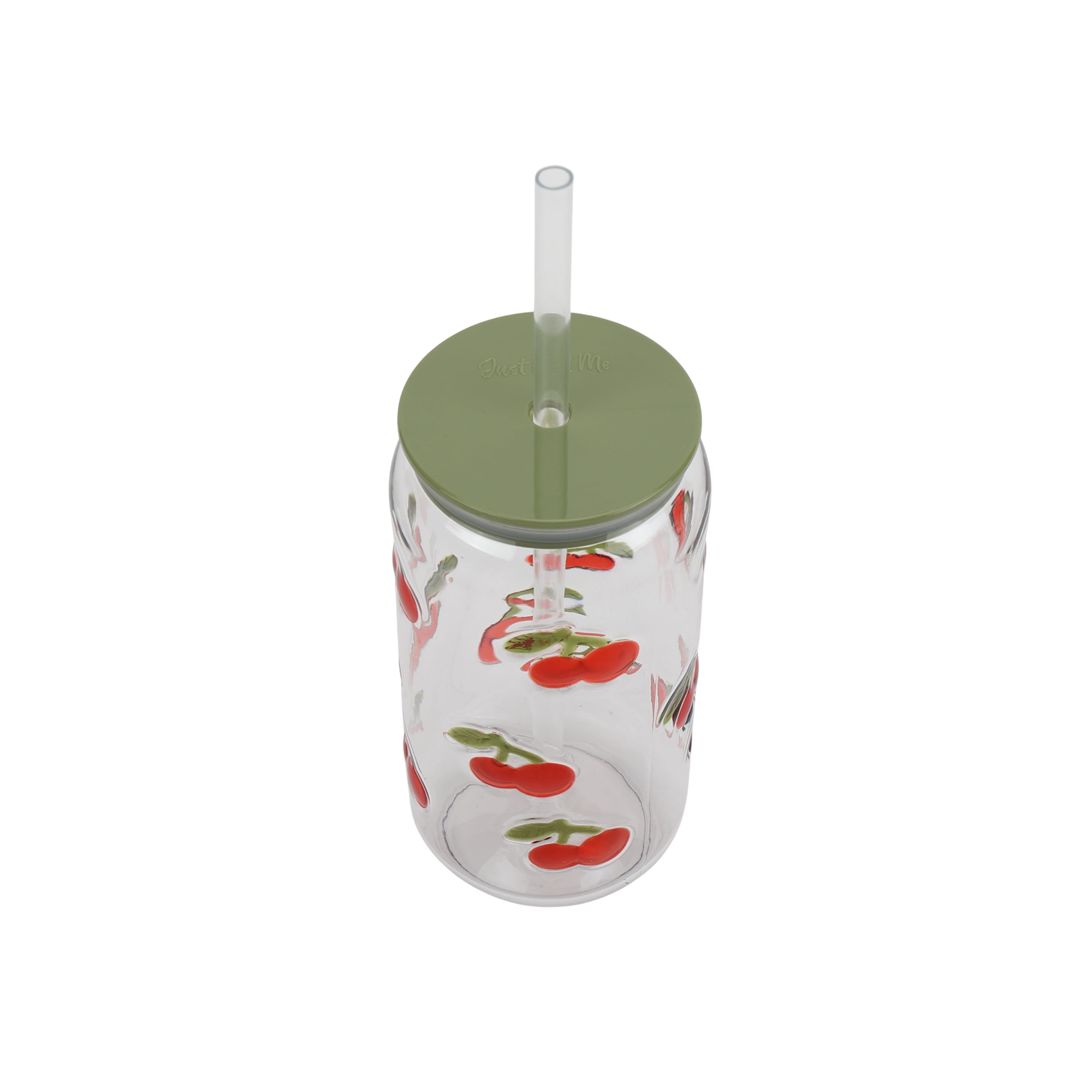 Just Feed Me by Jessie James Decker 4-Piece 18oz Embossed Cherry Can Sipper Tumbler with Straw Set