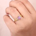 thumbnail image 3 of Octagon Cut Pink Sapphire & Diamond Accent Stone Birthstone Months Ring, 925 Silver Three Lear Heavy Band Ring Pave Set Ring, Minimalist Gift For Think Band Ring,, 3 of 5
