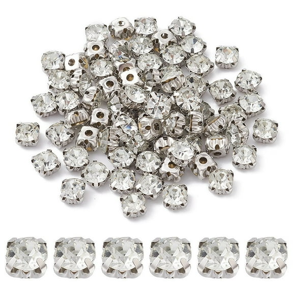 100pcs Square Sew on Rhinestone Multi-strand Links Acrylic Rhinestone with Brass Prong Settings Garments Accessories Crystal 6x6x5mm Hole: 1~1.5mm