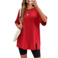 thumbnail image 4 of Solid Raglan Sleeve Women Crewneck Loose T-shirt Split Sport Oversize Tee Tops, 4 of 6