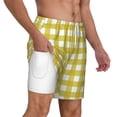 thumbnail image 2 of Sigee Yellow Checkboard Print Mens Swim Trunks with Compression Liner Quick Dry Swim Stretch Beach Shorts with Pockets,S-3XL, 2 of 7