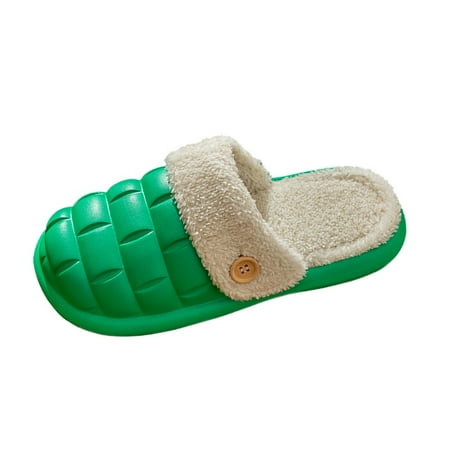 

Women Walking Shoes Winter Couples Women Warm Home Baotou Waterproof Soft Bottom Comfortable Solid Color Flat Cotton Mop slipper for Women EVA Green