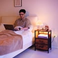 thumbnail image 3 of Nightstand with Charging Station, Small Night Stand Fabric Drawers and Storage Shelf for Bedrooms, Nightstands Spaces, Bedside Table USB Ports & Outlets, Brown, 3 of 9
