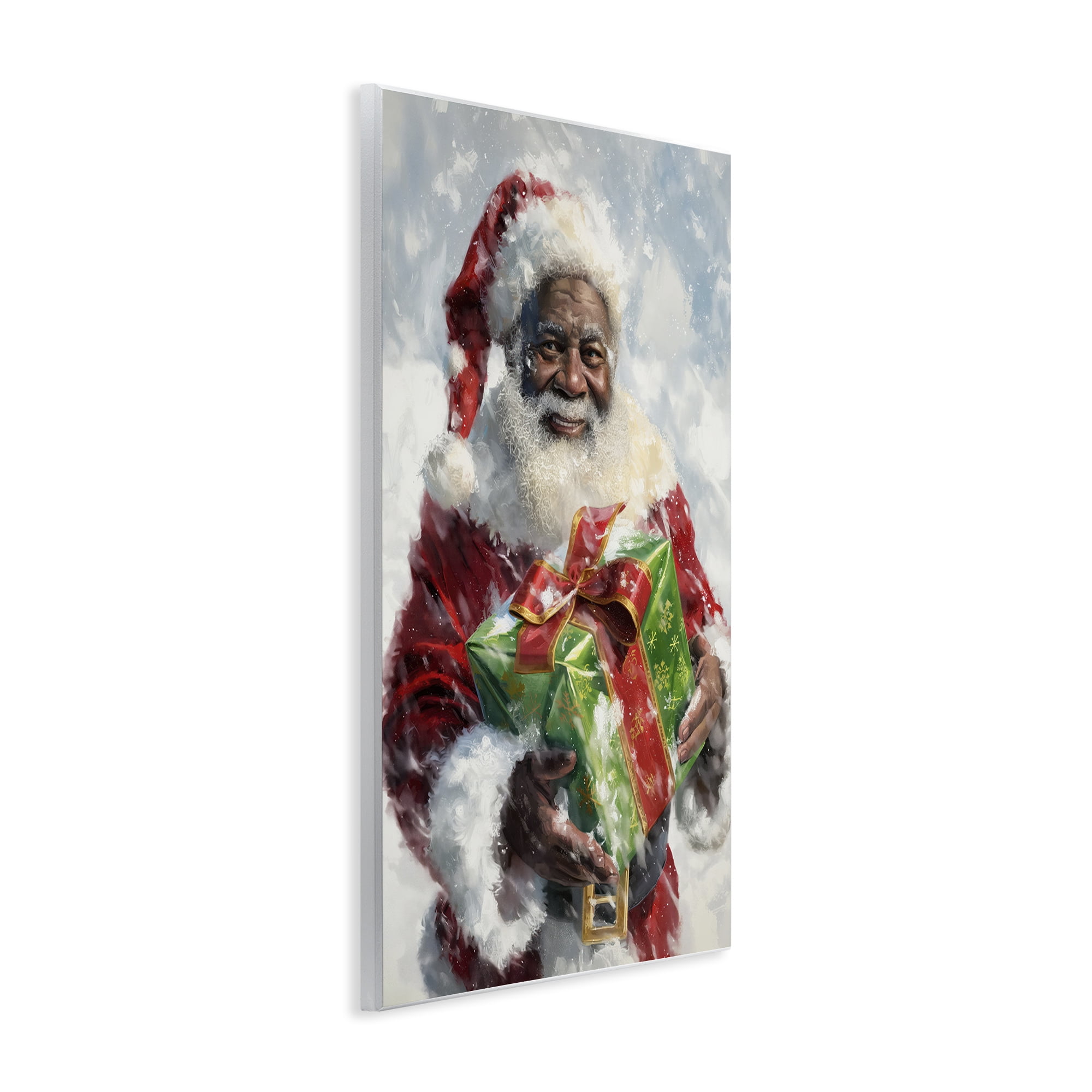 Stupell Industries Santa Claus & Gift Holiday Painting Unframed Art Print Wall Art, 13 x 19