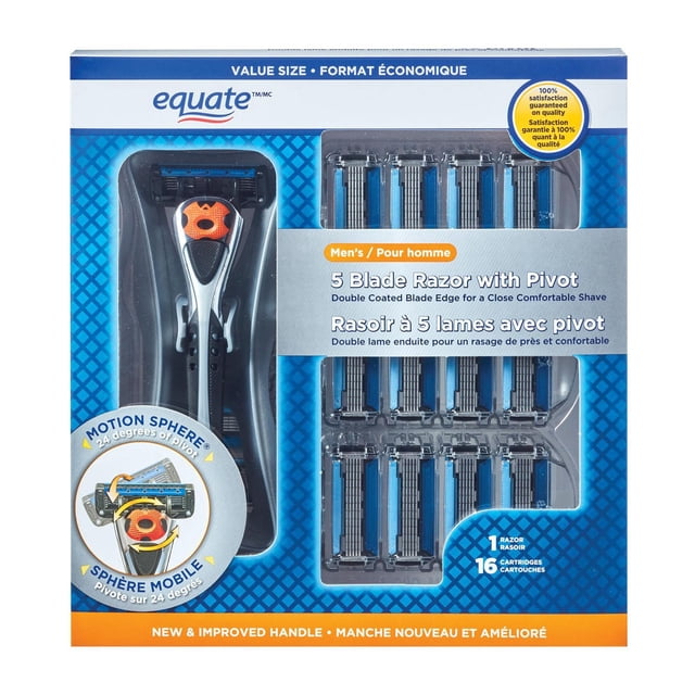 Equate 5 Blade Razor with Pivoting Head and Refills Value pack