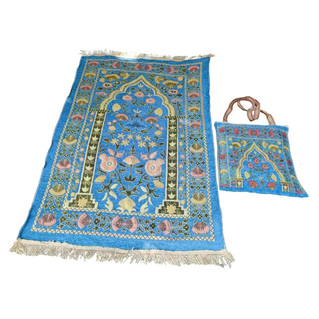 Prayer Mat with Carrying Bag Area Rugs for Living Room Travel Bedroom Blue