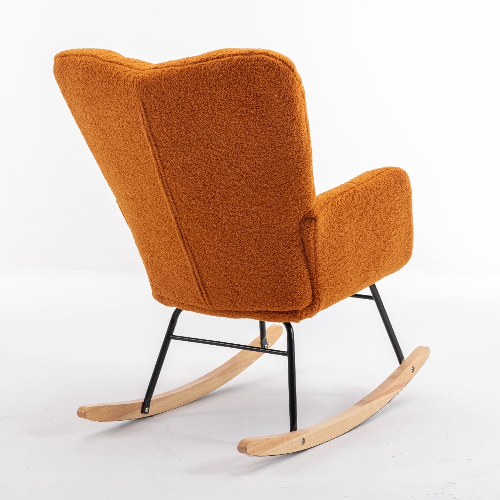 Oufan Leisure Rocking Chair With Upholstered, Teddy Fabric Nursery Rocking Chair with High Backrest & Solid Wood Frame for Living Room, Bedroom