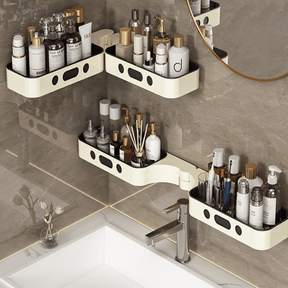 2 Pack Corner Shower Caddy Organizer, No Drill Adhesive Wall Mount Shelves, Adjustable 90°-180° Swivel, Rustproof ABS Plastic Bathroom Storage, Soap & Shampoo Holder