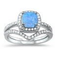 thumbnail image 2 of 1 Carat Blue Lab Opal Wedding Ring Set Platinum Plated Sterling Silver for Women Size 9, 2 of 5