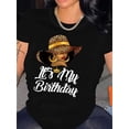 thumbnail image 1 of Camiseta informal de cuello redondo con estampado de cumpleaños. Manga corta. Ropa de mujer para primavera y verano. Camiseta deportiva informal., 1 of 5