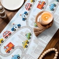 thumbnail image 3 of Blue Childlike Fun Table Runner 48 Inches, Abstract Modern City Car Silhouette Bed Runner Dresser Scarves Tabletop for Indoor Outdoor Parties/Ceremony/Banquet, 13" x 48", 3 of 9