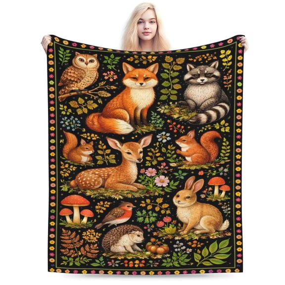 Woodland Forest Animals Blanket Fox Deer Owl Throw Blanket Soft Cozy Blanket for Couch Bed Fall Thanksgiving Gift Decor 50x40