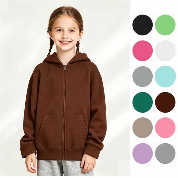 Girls Classic Long Sleeve Zip Up Hoodie, Kids Lightweight Hooded Jacket, Size 4-18