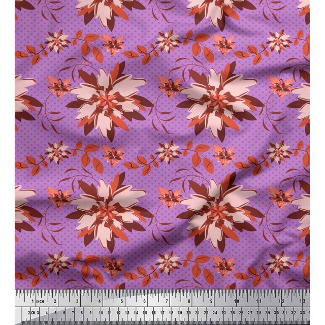 Soimoi Poly Georgette Fabric Dot,Leaves & Aster Floral Print Sewing Fabric Yard 42 Inch Wide