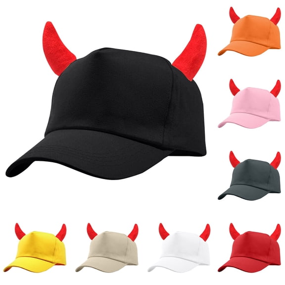 Baseball Cap Hkoxplj Devil Horns Novelty Hat for Halloween Cosplay Costume Party Adjustable Breathable Hat Cap for Men Women Funny Dress Up Photo Booth Prop Hat Cap Soft Plush Horns Sturdy Sewn Hat