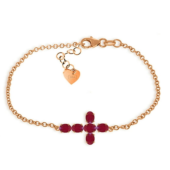 Galaxy Gold 1.7 ct 14k Solid Rose Gold Cross Bracelet Oval Ruby