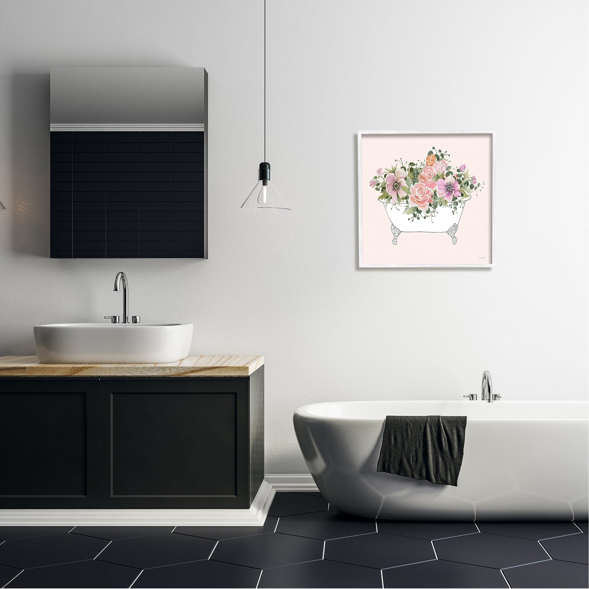 Stupell Industries Mixed Flower Arrangement Bathtub Planter Pink Blossoms Graphic Art White Framed Art Print Wall Art, Design by Cindy Jacobs