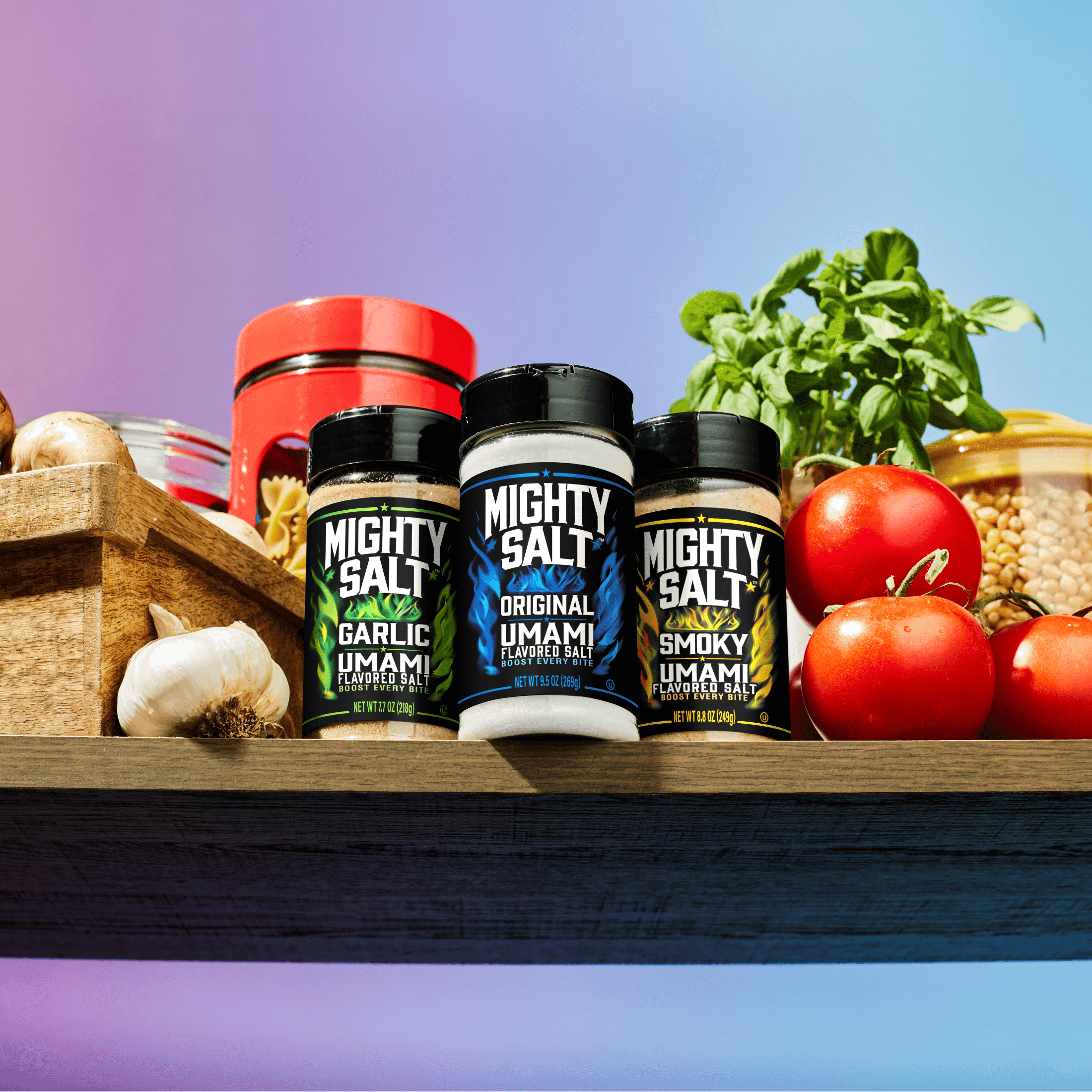 Mighty Salt Garlic Umami Flavored Salt, MSG and Garlic Salt Food Flavoring, 7.7 oz Bottle
