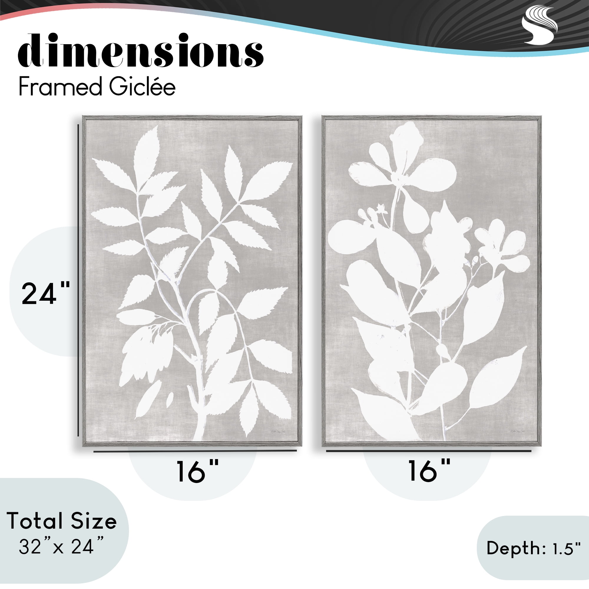 Stupell Industries Grey Foliage Impression 2 Piece Gray Framed Giclee Art Set, design by Stellar Design Studio