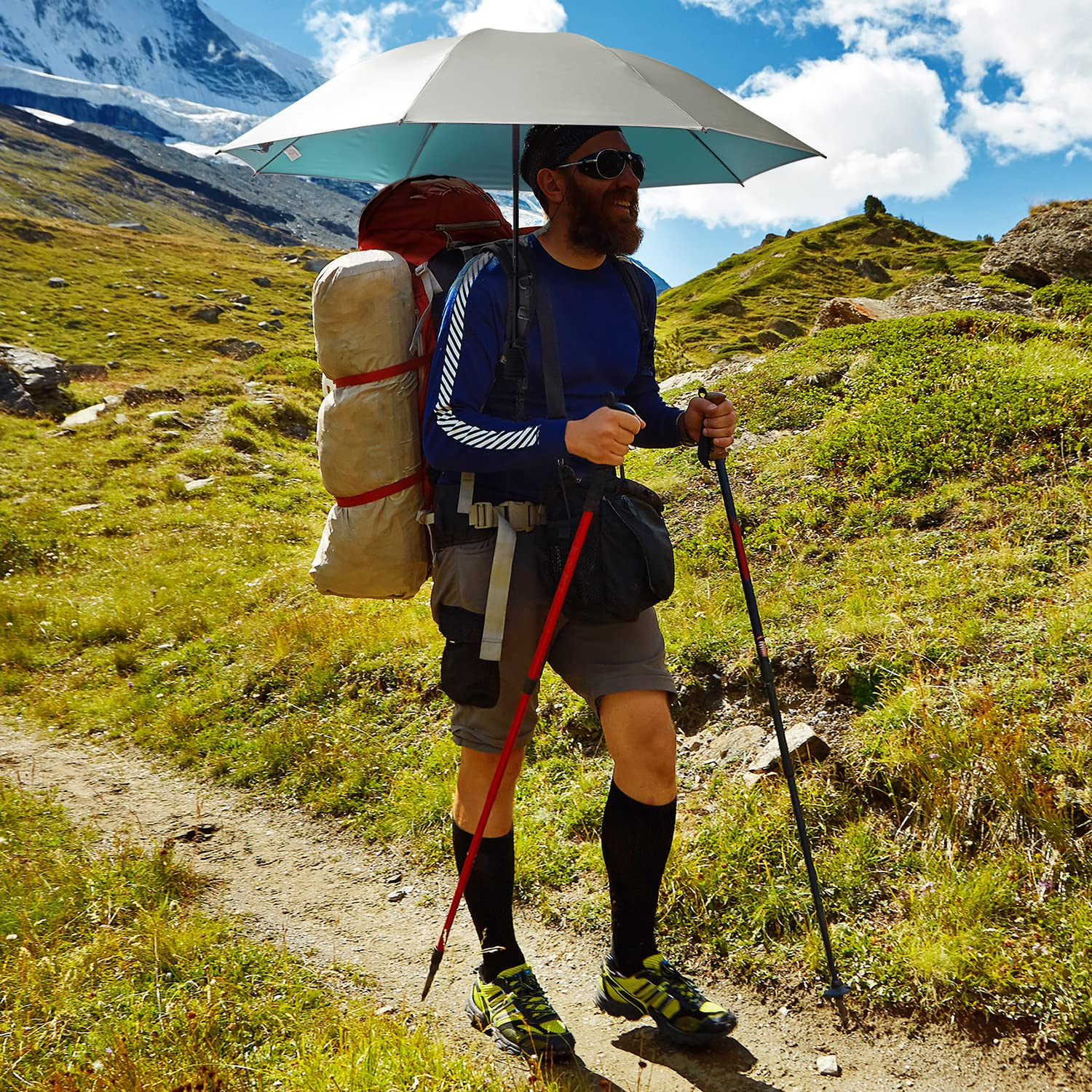 G4Free Liteflex Hiking Umbrella Mini Compact Ultralight Collapsible Reflective Silver Trekking Backpacking Umbrella