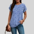 thumbnail image 6 of TTUHYWXI Women's Casual Round Neck Basic Pleated Tops Short Sleeve Loose Fit Curved Keyhole Back Chiffon Blouses Tshirts (Blue, XL), 6 of 7