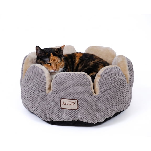 Cat Bed, 18 Inch Flower Pet Bed with Removable Cushion - Soft Waffle Fabric for Cats, Kittens and Small Dogs, Machine Washable (Model C110)